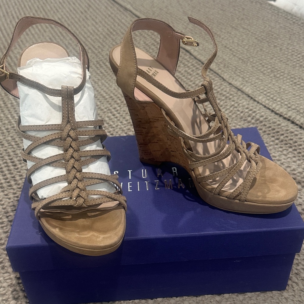 Stuart Weitzman Brown Strappy Wedges